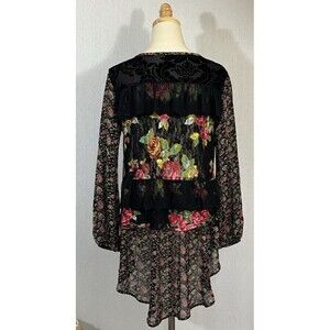 Ivy Jane Top Velvet Long Bubble Sleeve Keyhole Multi Back Panel Lace Floral XS